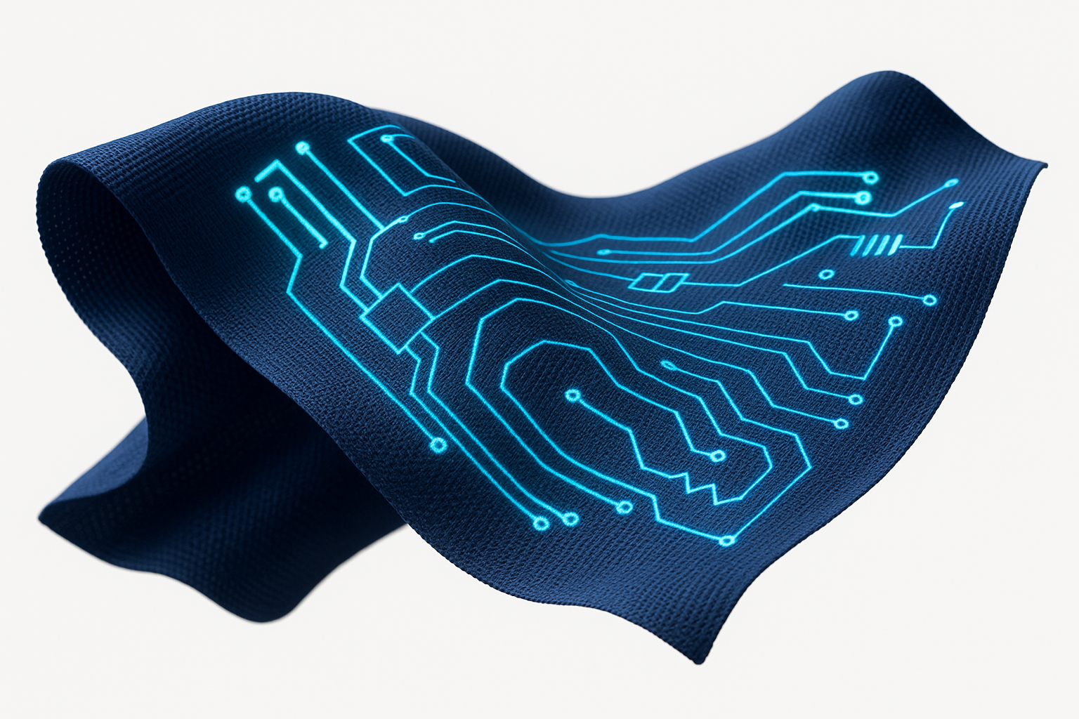 Smart textile with printed conductive ink circuits for wearable electronics. floating high tech textile